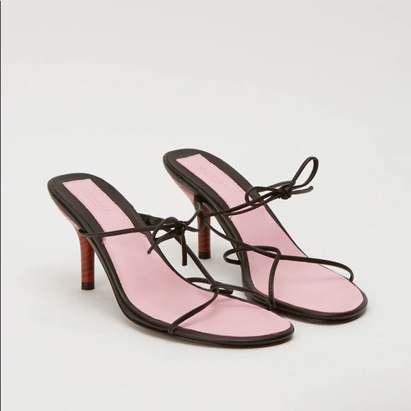 JAGGAR String Sandals Black Leather Straps Heel 40 - Picture 1 of 7